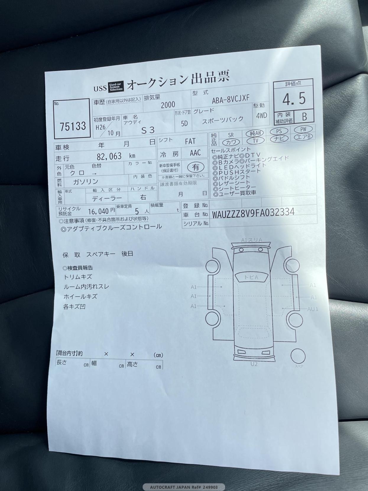 Audi S3 2.0 TFSI Sportback 5dr Petrol S Tronic quattro Euro 6 (s/s) (300 ps)